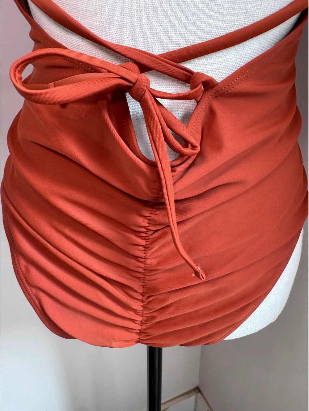 Rust Orange Women's One-Piece Swimsuit with Cross Back and Tie Detail - Size Not